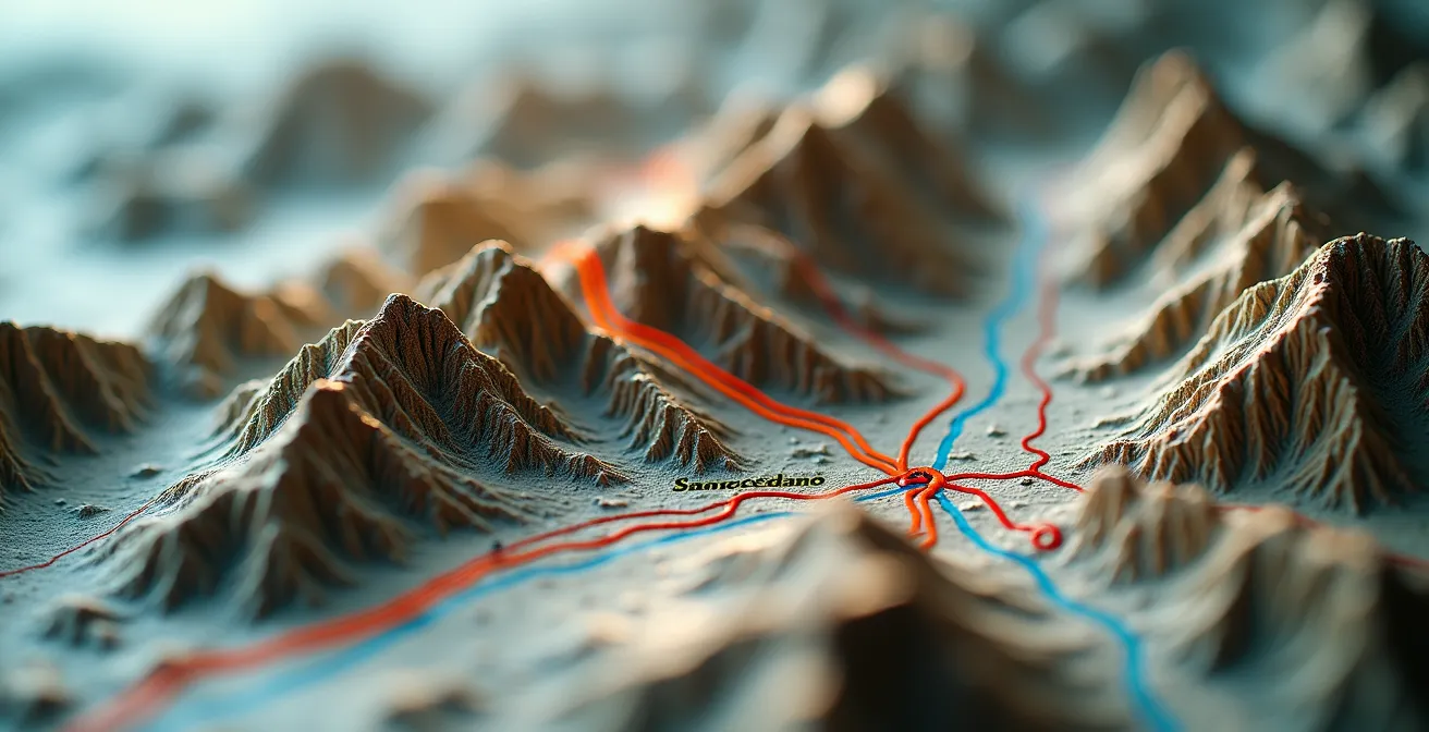 Vogelperspektive auf alternative Alpenrouten bei Tunnelsperrung