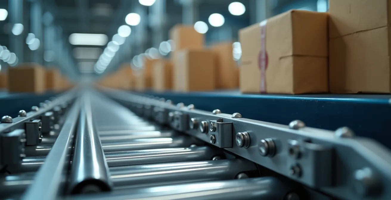 Makroaufnahme von automatisierten Sortieranlagen in Schweizer Logistikzentrum