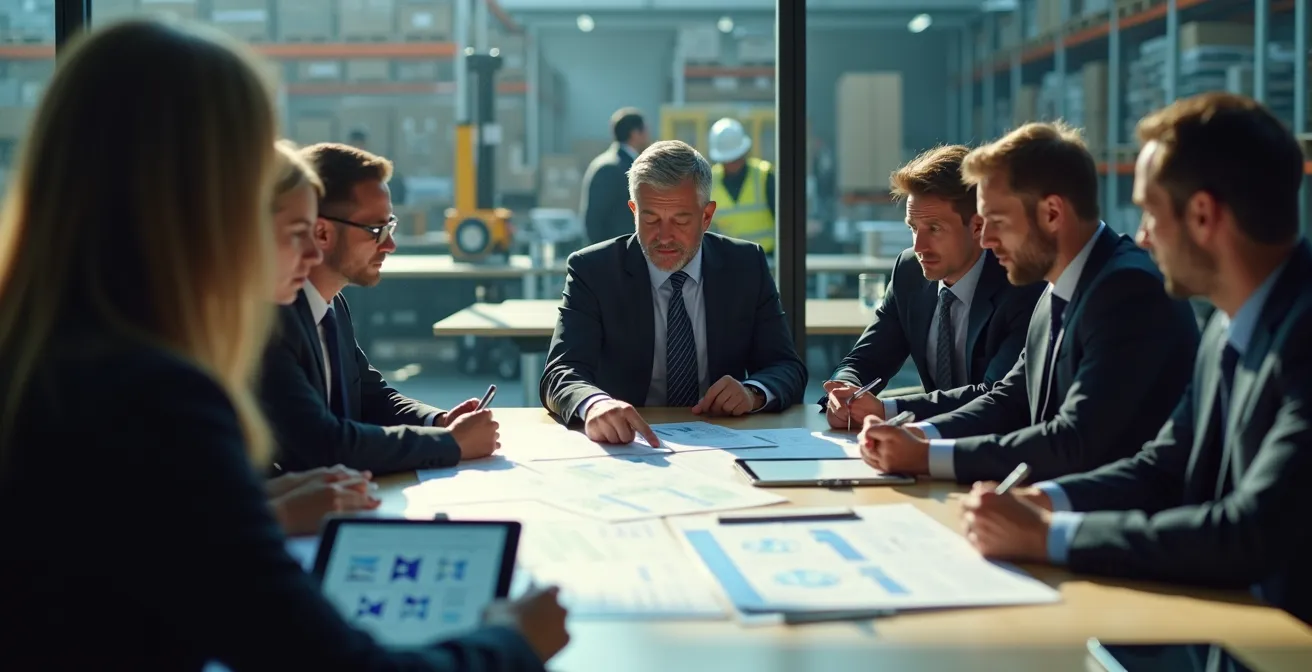 Krisenteam koordiniert Notfallmassnahmen nach Cyberangriff im Logistikzentrum