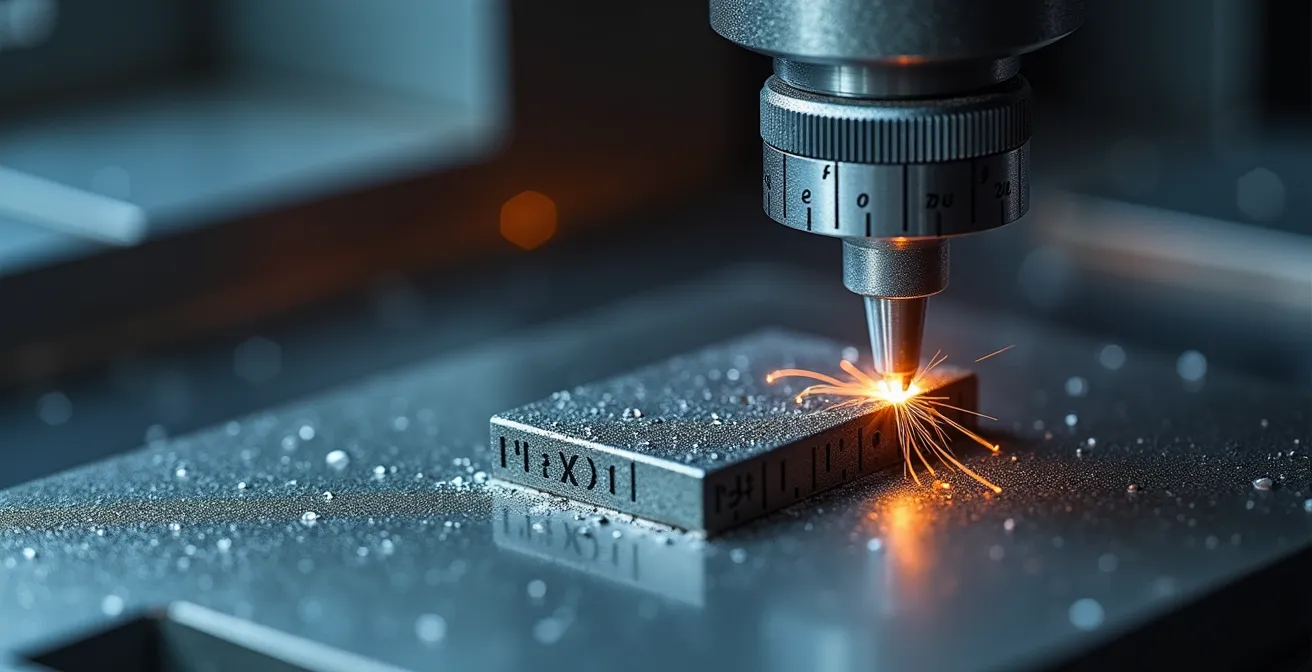 Detailaufnahme einer Schweizer Präzisionsmaschine mit technischen Parametern