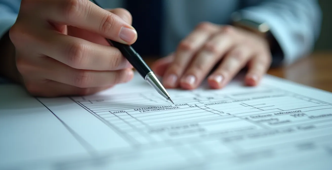 Nahaufnahme von Händen beim Ausfüllen eines Frachtbriefs mit Vorbehaltsvermerk