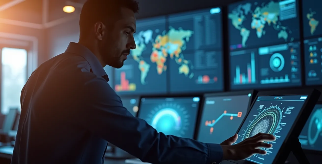 Modernes Logistik-Kontrollzentrum mit KI-gestützten Analysesystemen