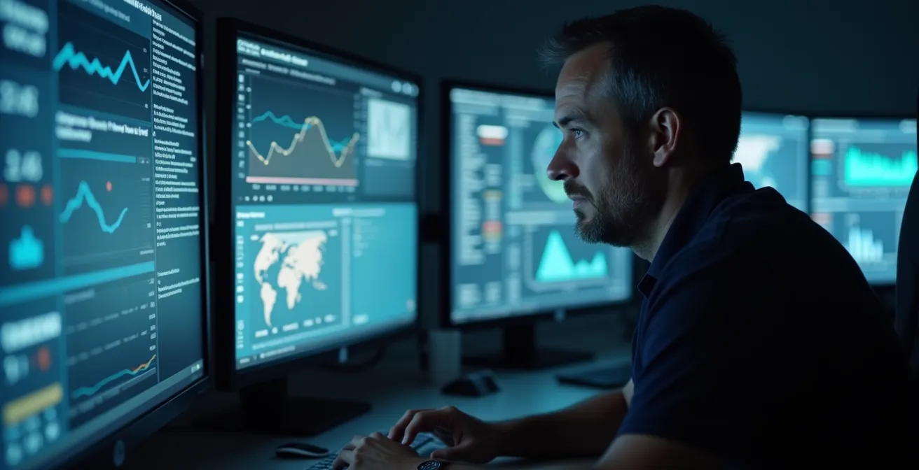 Moderner Logistik-Kontrollraum mit Echtzeit-Überwachungssystemen