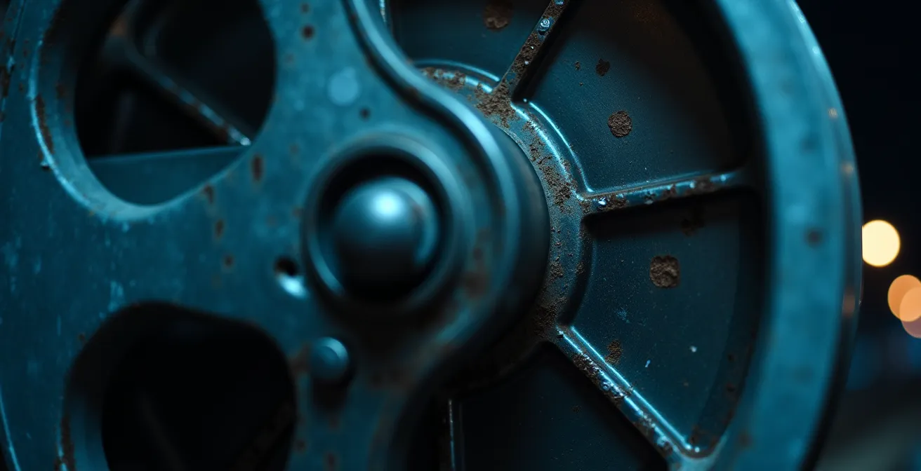 Nächtlicher Güterzug der Schweizer Post in Bewegung, Symbol für Geschwindigkeit und Effizienz.