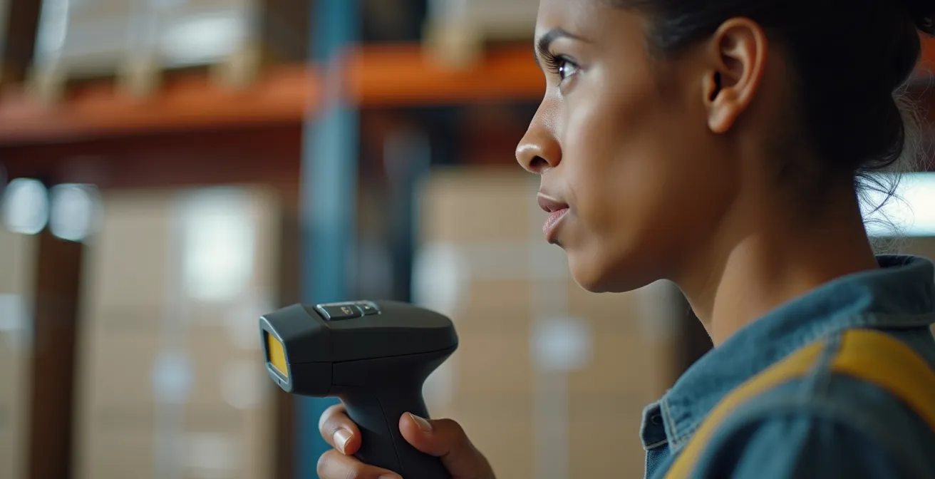 Lagermitarbeiter nutzt mobiles Scangerät für permanente Inventur