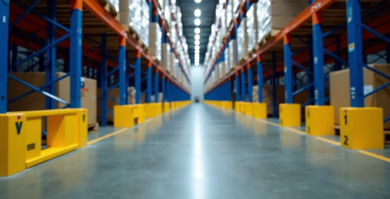 Robuster Anfahrschutz an Regalständern verhindert Strukturschäden durch Staplerrempler