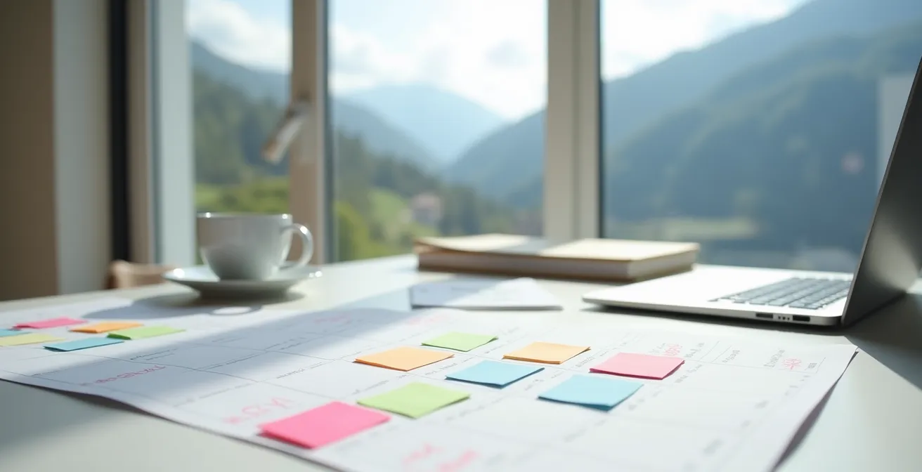 Übersichtlicher Planungskalender für Umzug in der Schweiz mit wichtigen Terminen