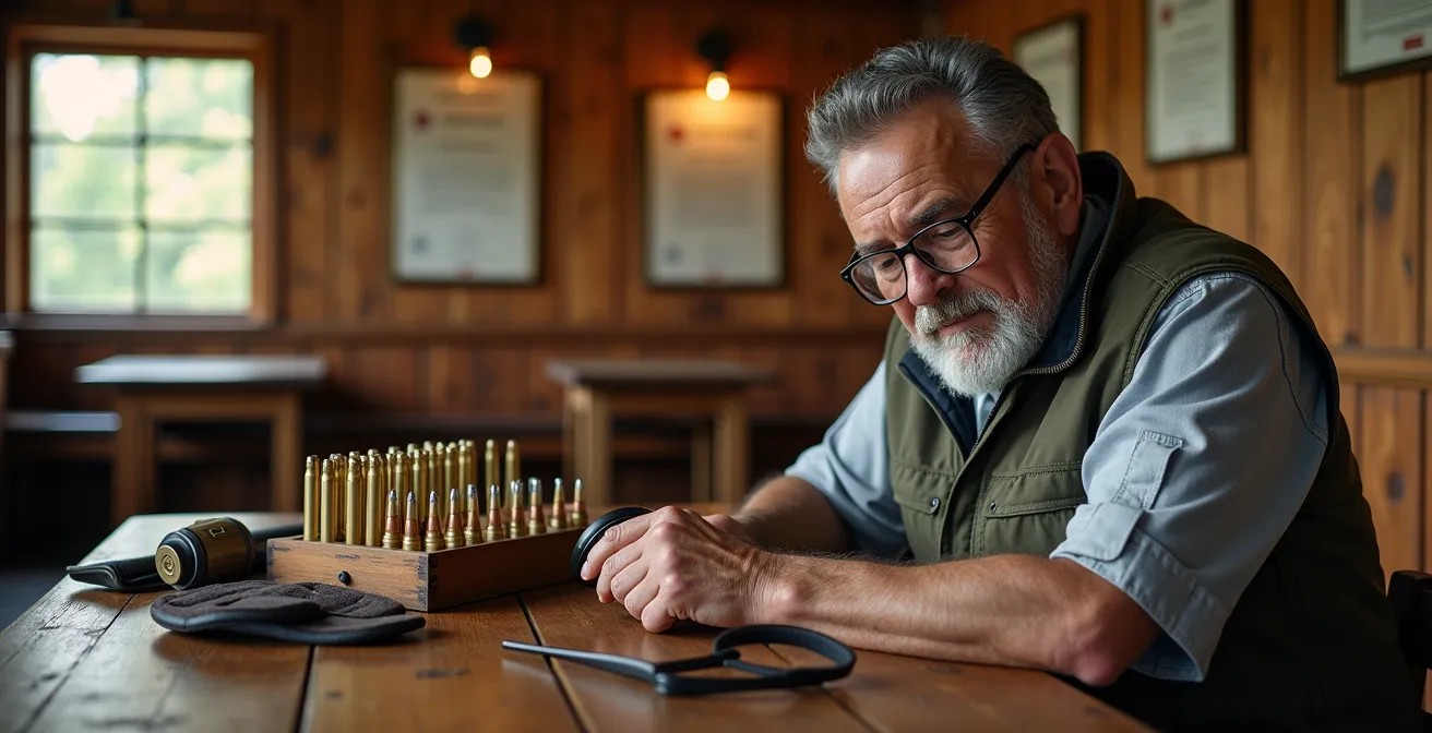 Sportschützenausrüstung in traditionellem Schweizer Schützenhaus