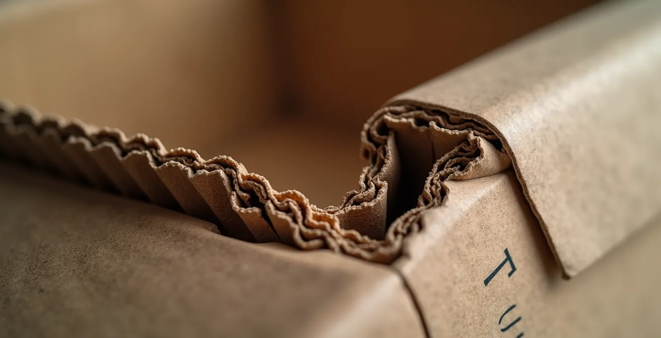 Makroaufnahme der Kartonverformung beim Stapeltest