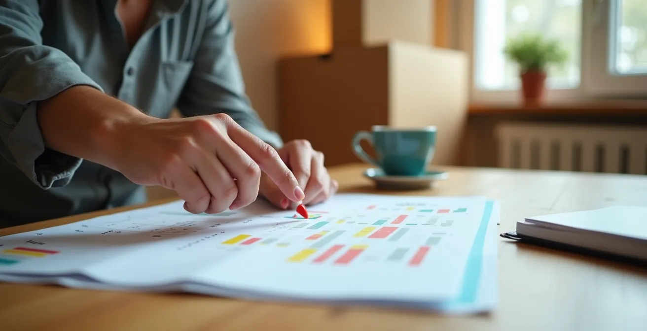 Kalenderansicht mit markierten günstigen und teuren Umzugsterminen in der Schweiz